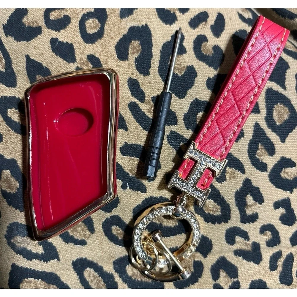NEW Red Soft TPU Key Fob Cover with Rhinestone Keychain, Lexus ES/UX/LS/LC
